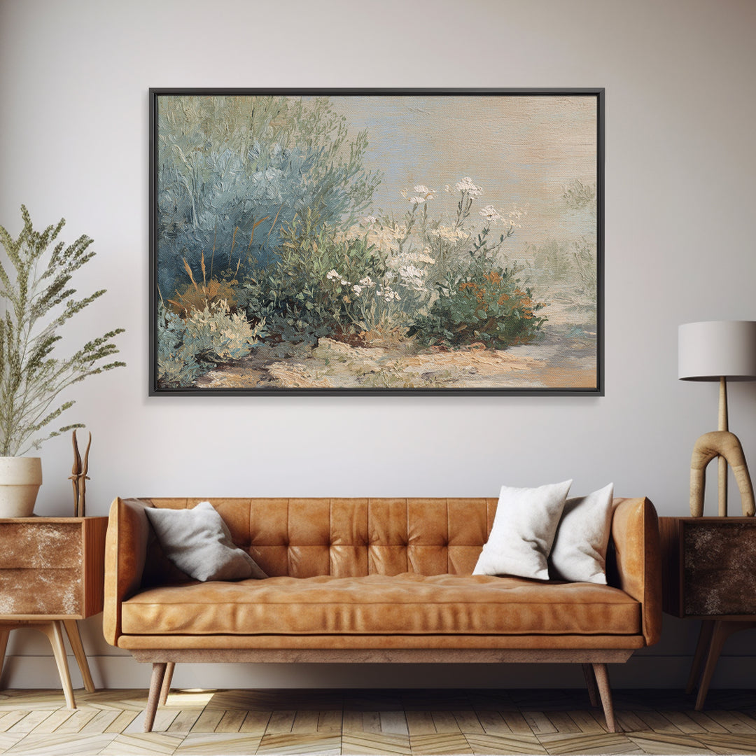Wild Herbs Rosemary and Thyme Botanical Study Canvas Print, Mediterranean Art, Printable Wall Art, Living Room Decor, Azure, MAR-3x2-28