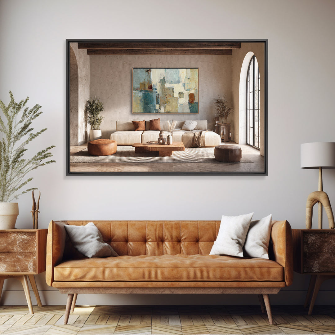 Warm Terra Cotta Abstract Landscape Canvas Print, Mediterranean Art, Printable Art, Living Room Decor, Fine Art, Azure, MAR-3x2-42