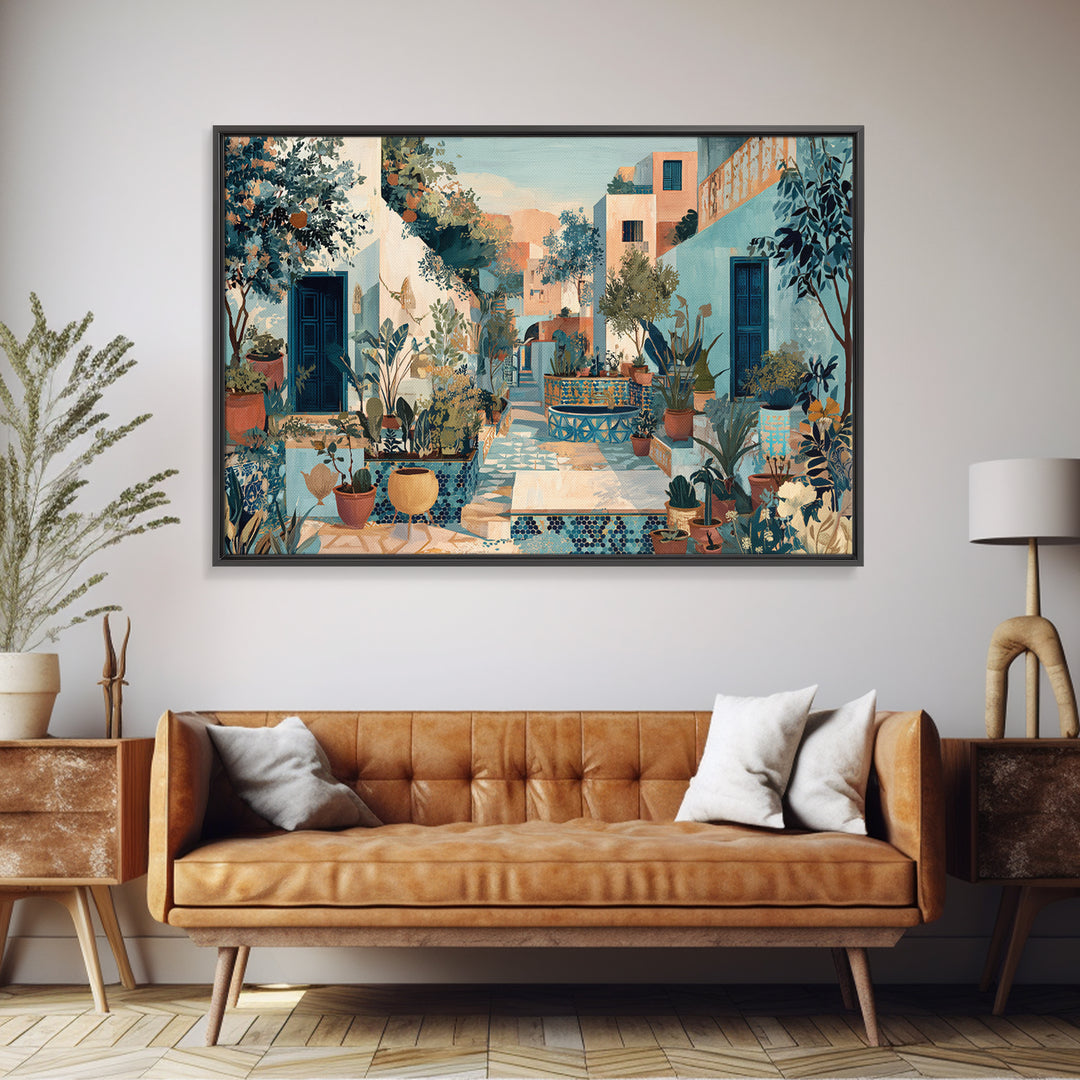 Sunset over Red Tiled Rooftops Canvas Print, Mediterranean Art, Modern Wall Art, Living Room Decor, Azure, Downloadable Art, MAR-3x2-51