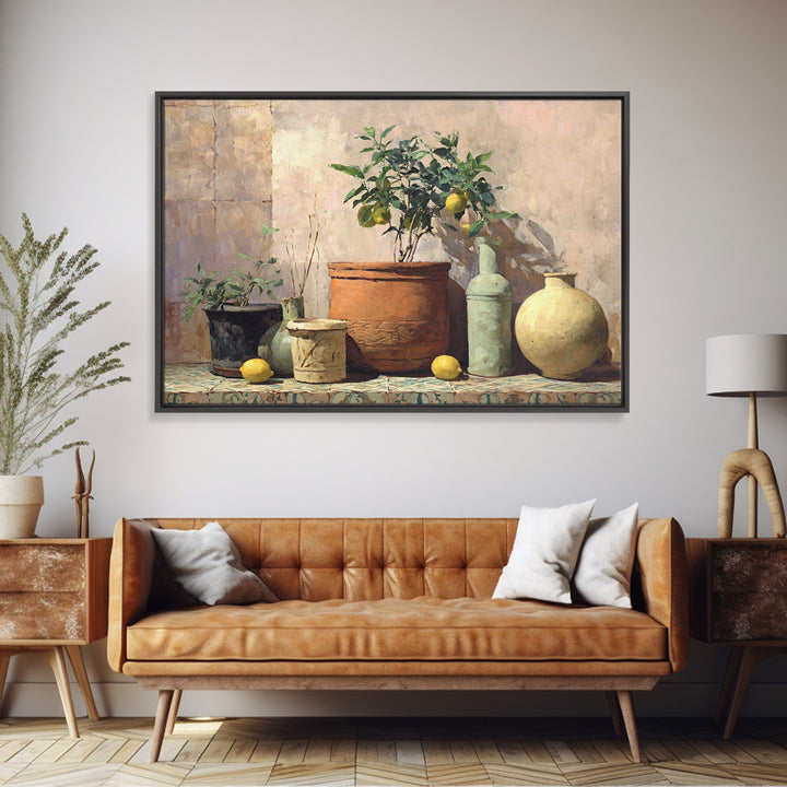 Citrus Tree in Clay Pot Canvas Print, Mediterranean Art, Digital Print, Living Room Decor, Fine Art, Azure, Coastal Decor, MAR-3x2-62