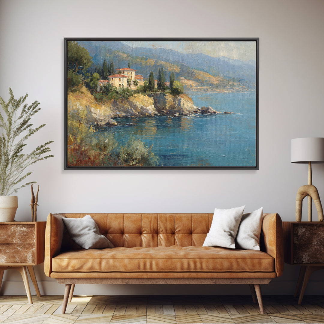Coastal Cliffs with Sparkling Blue Water Canvas Print, Mediterranean Art, Coastal Art, Living Room Decor, Fine Art, Azure, MAR-3x2-72