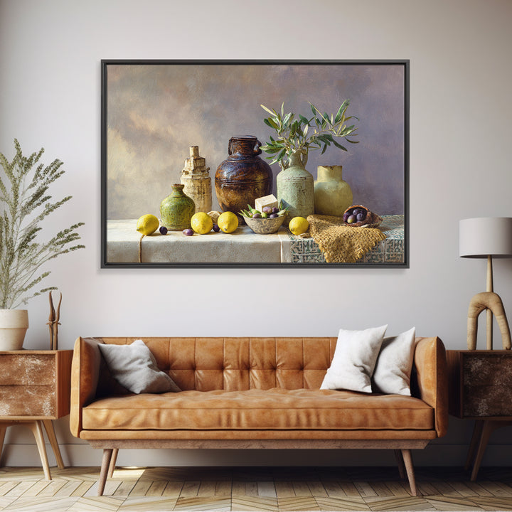 Figs Olives and Cheese Still Life Canvas Print, Mediterranean Art, Downloadable Art, Living Room Decor, Fine Art, Azure, MAR-3x2-84