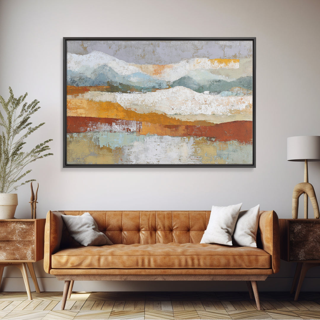 Warm Terra Cotta Abstract Landscape Framed Canvas Print, Mediterranean Art, Modern Wall Art, Living Room Decor, Watercolor Art, MAR-3x2-90