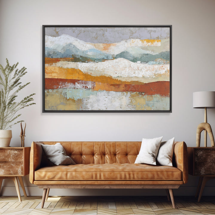 Warm Terra Cotta Abstract Landscape Framed Canvas Print, Mediterranean Art, Modern Wall Art, Living Room Decor, Watercolor Art, MAR-3x2-90