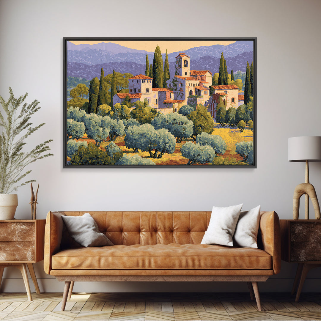 Olive Grove under Pale Morning Light Canvas Print, Mediterranean Art, Beach Wall Art, Living Room Decor, Fine Art, Azure, MAR-3x2-93