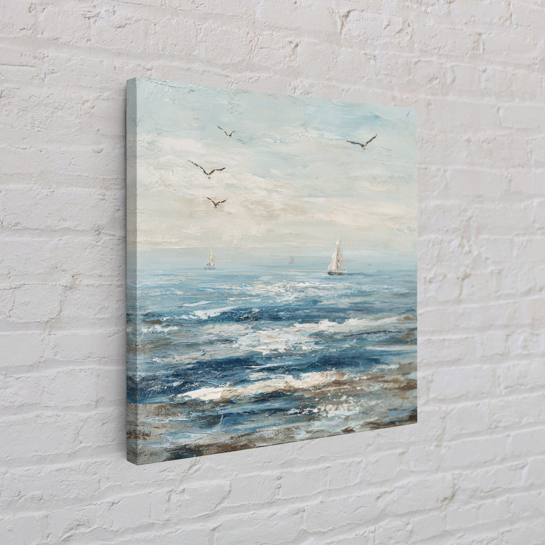 Elegant Moonlit Ocean Horizon Framed Canvas Print, Master Bedroom, Modern Decor, Bedroom Decor, Fine Art, Sanctuary, Wall Decor, MAS-1x1-1