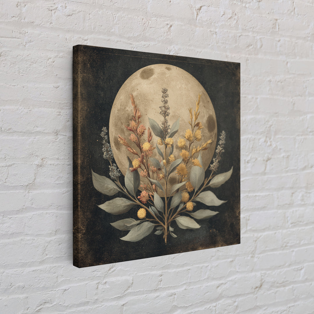 Dreamy Celestial Moon and Botanical Composition Canvas Print, Master Bedroom, Bedroom Wall Decor, Bedroom Decor, Sanctuary, MAS-1x1-11