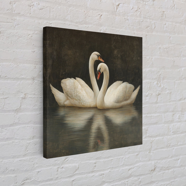 Romantic Swan Pair on Dark Water Canvas Print, Master Bedroom, Farmhouse Wall Decor, Bedroom Decor, Oil Painting, Sanctuary, MAS-1x1-15