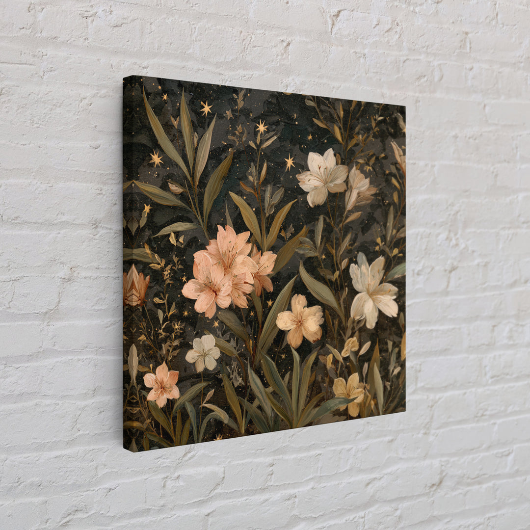 Night Garden with Pale Flowers and Stars Canvas Print, Master Bedroom, Farmhouse Decor, Bedroom Decor, Fine Art, Sanctuary, MAS-1x1-23