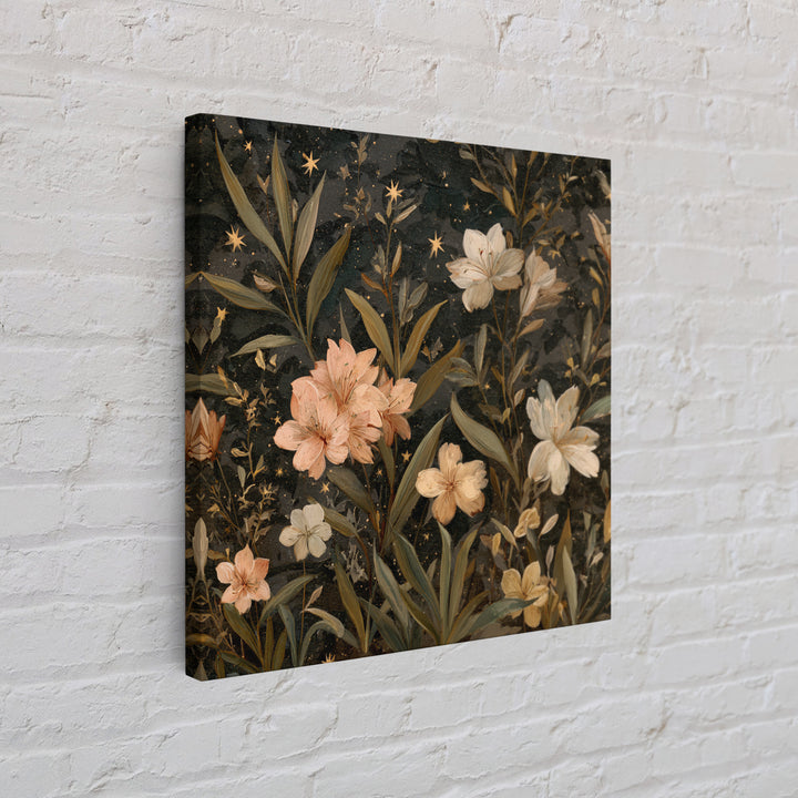 Night Garden with Pale Flowers and Stars Canvas Print, Master Bedroom, Farmhouse Decor, Bedroom Decor, Fine Art, Sanctuary, MAS-1x1-23