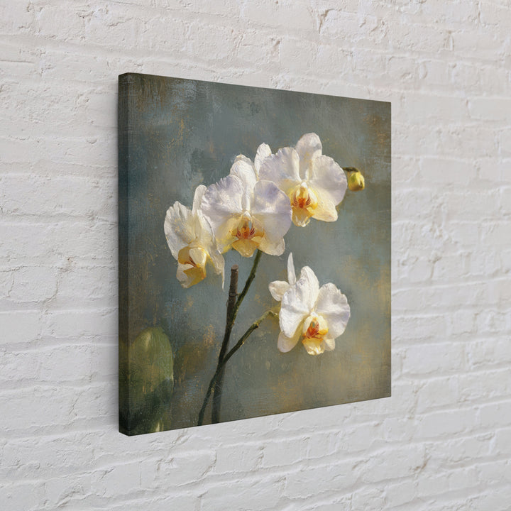 White Orchids Against Warm Gray Background Framed Canvas Print, Master Bedroom, Bedroom Decor, Abstract Art, Sanctuary, MAS-1x1-33