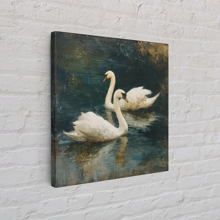 Romantic Swan Pair on Dark Water Framed Canvas Print, Master Bedroom, Neutral Decor, Bedroom Decor, Fine Art, Sanctuary, MAS-1x1-63