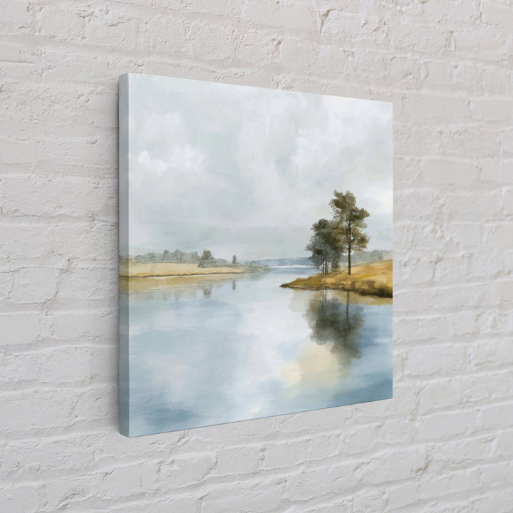 Serene Lake with Pale Morning Reflection Framed Canvas Print, Master Bedroom, Bedroom Wall Art, Bedroom Decor, Oil Painting, MAS-1x1-7