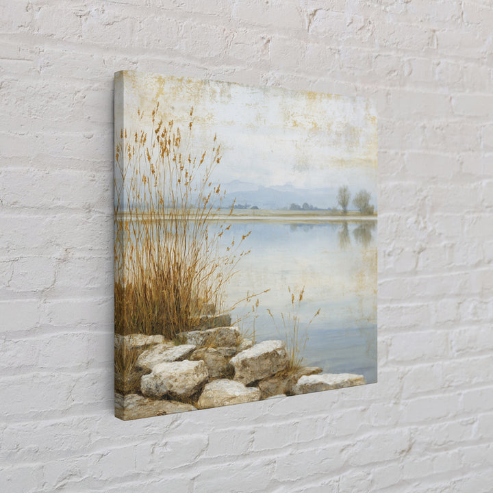 Serene Lake with Pale Morning Reflection Framed Canvas Print, Master Bedroom, Boho Decor, Bedroom Decor, Fine Art, Sanctuary, MAS-1x1-79