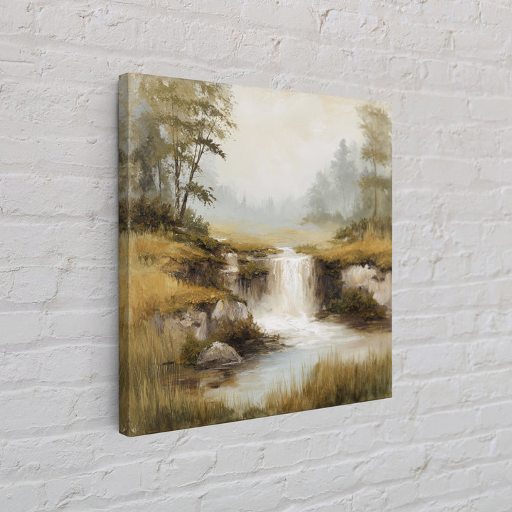 Peaceful Waterfall in Misty Green Forest Canvas Print, Master Bedroom, Room Decor, Bedroom Decor, Fine Art, Sanctuary, MAS-1x1-91