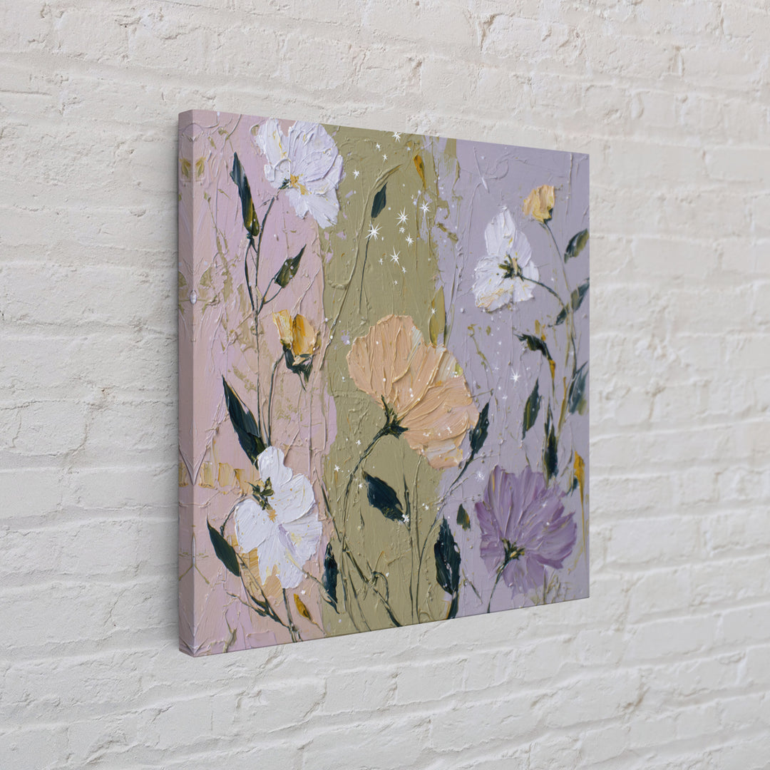 Night Garden with Pale Flowers and Stars Canvas Print, Master Bedroom, Fine Art Print, Bedroom Decor, Watercolor Art, Sanctuary, MAS-1x1-95