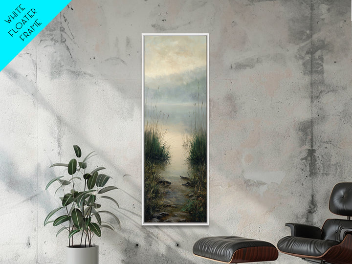Serene Lake with Pale Morning Reflection Framed Canvas Print, Master Bedroom, Bedroom Wall Art, Bedroom Decor, Oil Painting, MAS-1x3-19
