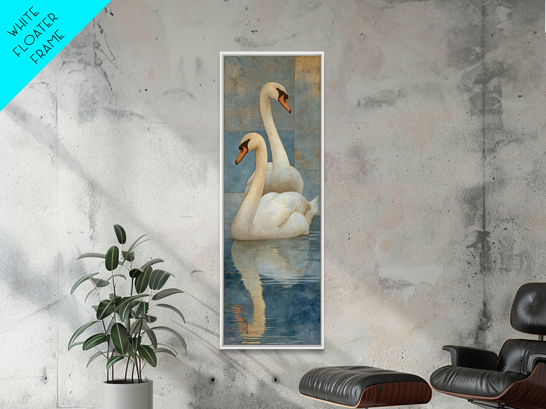 Romantic Swan Pair on Dark Water Canvas Print, Master Bedroom, Farmhouse Wall Decor, Bedroom Decor, Oil Painting, Sanctuary, MAS-1x3-27