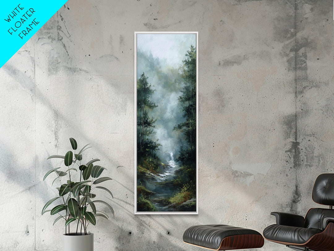 Peaceful Waterfall in Misty Green Forest Canvas Print, Master Bedroom, Wall Decor Bedroom, Bedroom Decor, Fine Art, Sanctuary, MAS-1x3-55