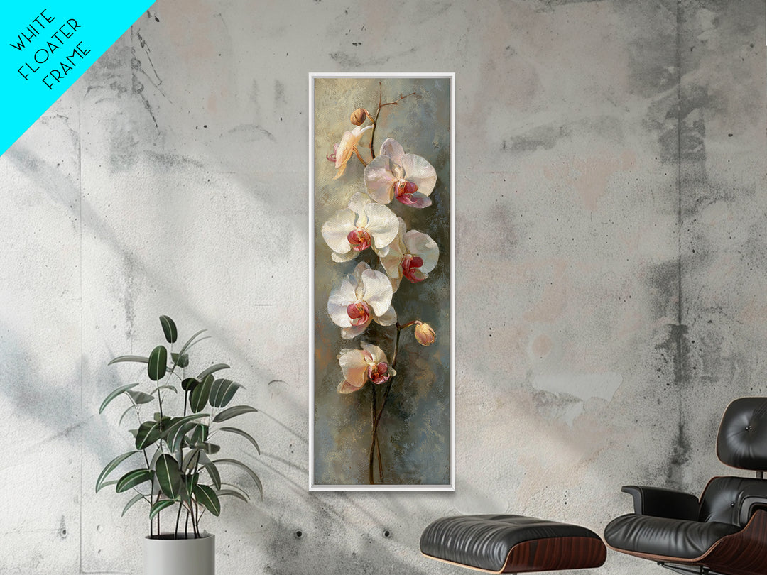White Orchids Against Warm Gray Background Framed Canvas Print, Master Bedroom, Wall Art, Bedroom Decor, Oil Painting, MAS-1x3-69