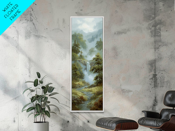 Peaceful Waterfall in Misty Green Forest Canvas Print, Master Bedroom, Above Bed Wall Decor, Bedroom Decor, Sanctuary, MAS-1x3-79