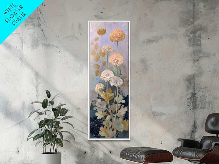 Night Garden with Pale Flowers and Stars Framed Canvas Print, Master Bedroom, Vinyl Wall Decal, Bedroom Decor, Watercolor Art, MAS-1x3-83