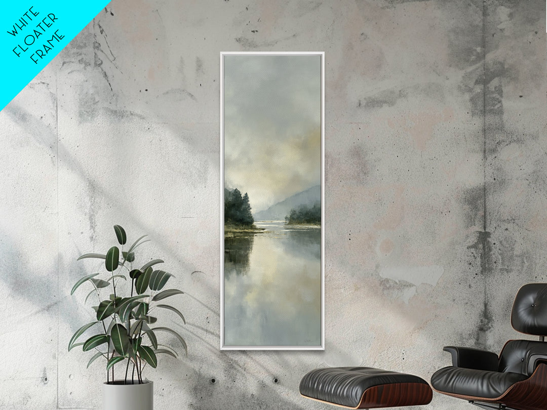 Serene Lake with Pale Morning Reflection Framed Canvas Print, Master Bedroom, Boho Decor, Bedroom Decor, Fine Art, Sanctuary, MAS-1x3-91