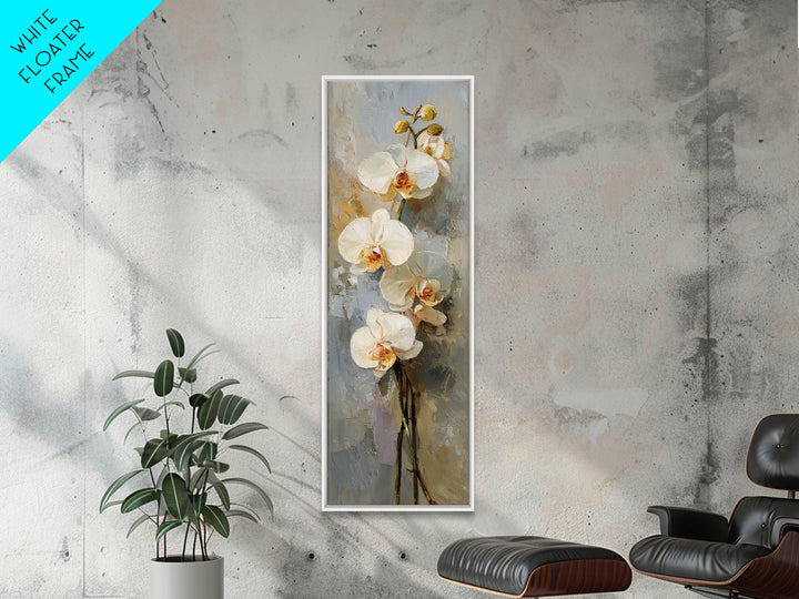 White Orchids Against Warm Gray Background Canvas Print, Master Bedroom, Large Wall Art, Bedroom Decor, Fine Art, Sanctuary, MAS-1x3-93