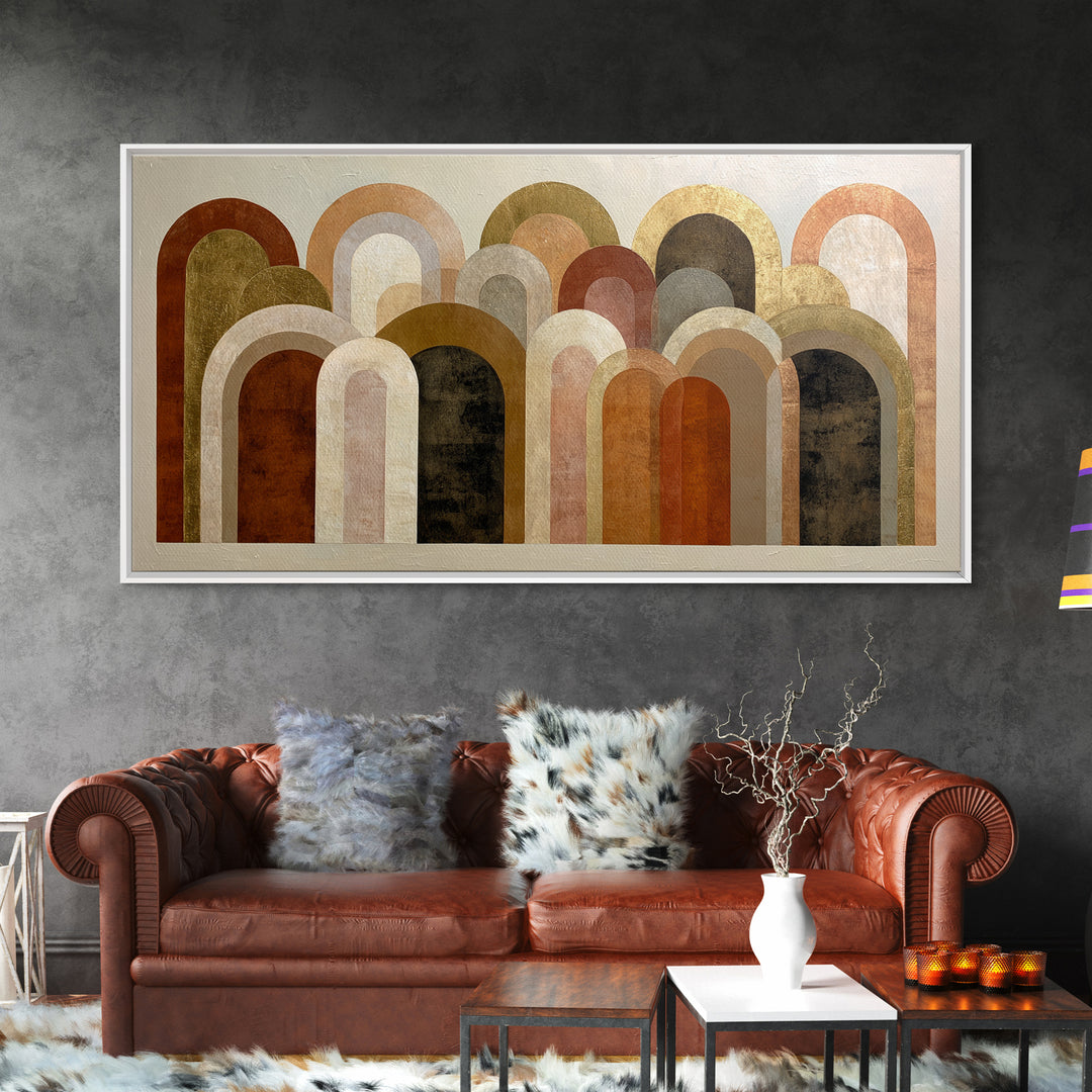 Gold Accented Abstract Arches Framed Canvas Print, Master Bedroom, Wall Art Bedroom, Bedroom Decor, Fine Art, Sanctuary, MAS-2x1-100