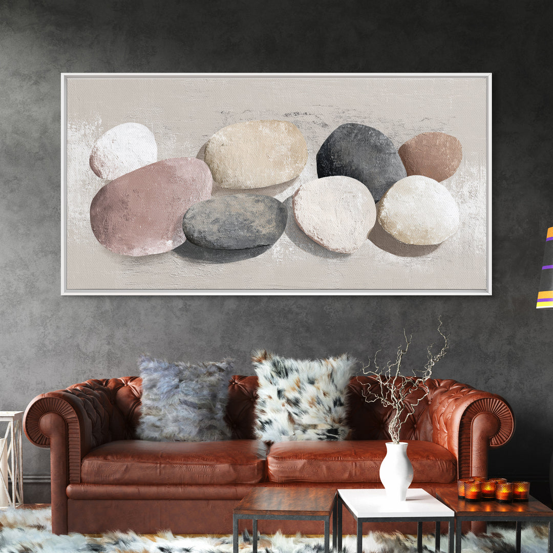 Minimal Stone Shapes Framed Canvas Print, Master Bedroom, Room Decor, Bedroom Decor, Abstract Art, Sanctuary, Wall Decal, MAS-2x1-12