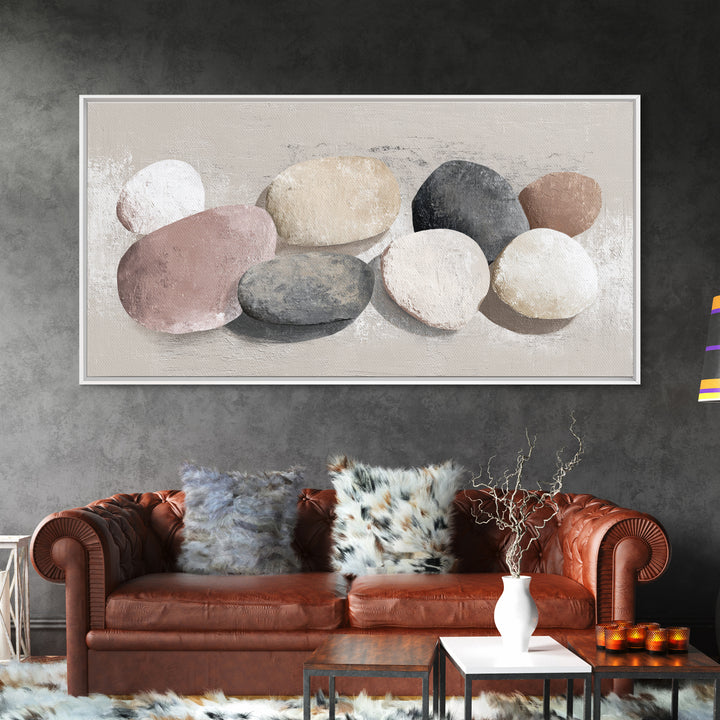 Minimal Stone Shapes Framed Canvas Print, Master Bedroom, Room Decor, Bedroom Decor, Abstract Art, Sanctuary, Wall Decal, MAS-2x1-12