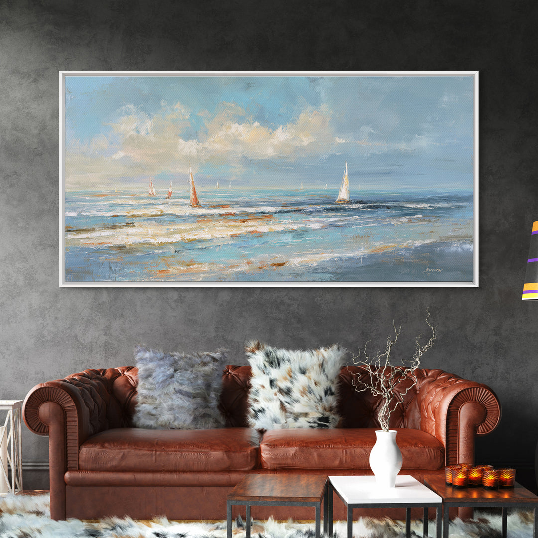 Hotel Coastal Landscape Canvas Print, Master Bedroom, Large Wall Art, Bedroom Decor, Watercolor Art, Sanctuary, Bedroom Prints, MAS-2x1-17