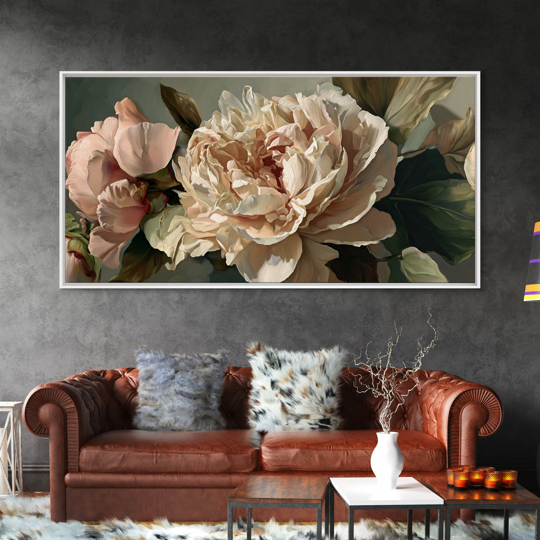 Romantic Neutral Peony Closeup Canvas Print, Master Bedroom, Textured Painting, Bedroom Decor, Fine Art, Sanctuary, Wall Decal, MAS-2x1-22