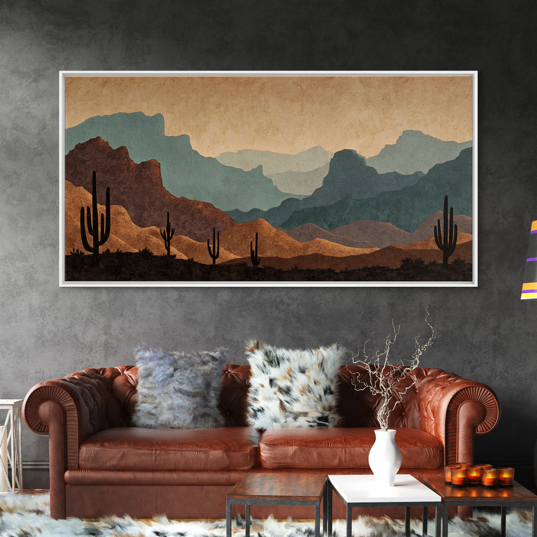 Quiet Desert Dusk Framed Canvas Print, Master Bedroom, Minimalist Decor, Bedroom Decor, Oil Painting, Sanctuary, MAS-2x1-30