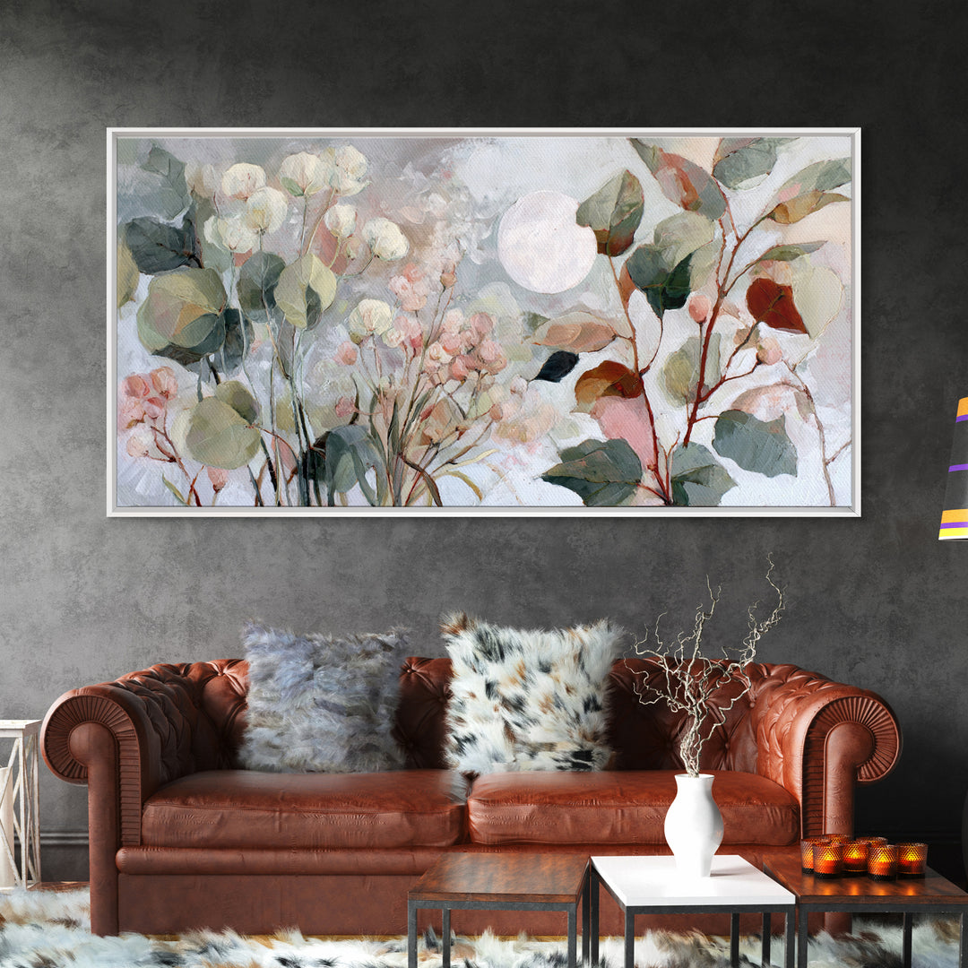 Dreamy Celestial Moon and Botanical Composition Canvas Print, Master Bedroom, Farmhouse Decor, Bedroom Decor, Sanctuary, MAS-2x1-31