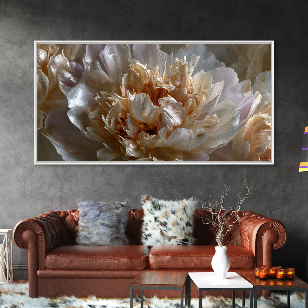 Romantic Neutral Peony Closeup Framed Canvas Print, Master Bedroom, Wall Decor, Bedroom Decor, Sanctuary, Farmhouse Wall Decor, MAS-2x1-46