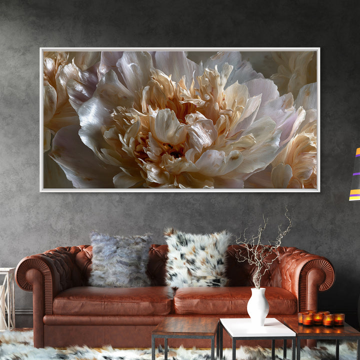 Romantic Neutral Peony Closeup Framed Canvas Print, Master Bedroom, Wall Decor, Bedroom Decor, Sanctuary, Farmhouse Wall Decor, MAS-2x1-46