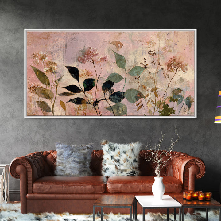 Dreamy Celestial Moon and Botanical Composition Canvas Print, Master Bedroom, Minimalist Wall Art, Bedroom Decor, Sanctuary, MAS-2x1-55