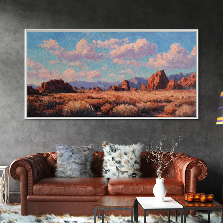 Quiet Desert Dusk Framed Canvas Print, Master Bedroom, Minimalist Decor, Bedroom Decor, Oil Painting, Sanctuary, MAS-2x1-6