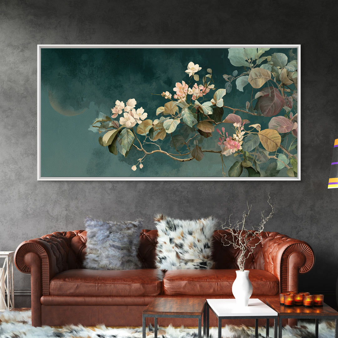 Dreamy Celestial Moon and Botanical Composition Canvas Print, Master Bedroom, Wall Art Prints, Bedroom Decor, Sanctuary, MAS-2x1-7