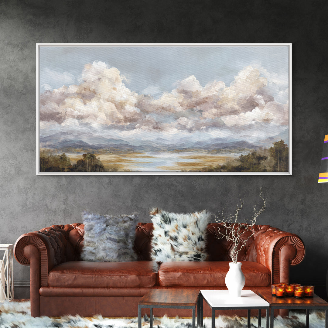 Blush and Taupe Cloudscape Canvas Print, Master Bedroom, Wall Decal, Bedroom Decor, Watercolor Art, Sanctuary, MAS-2x1-98