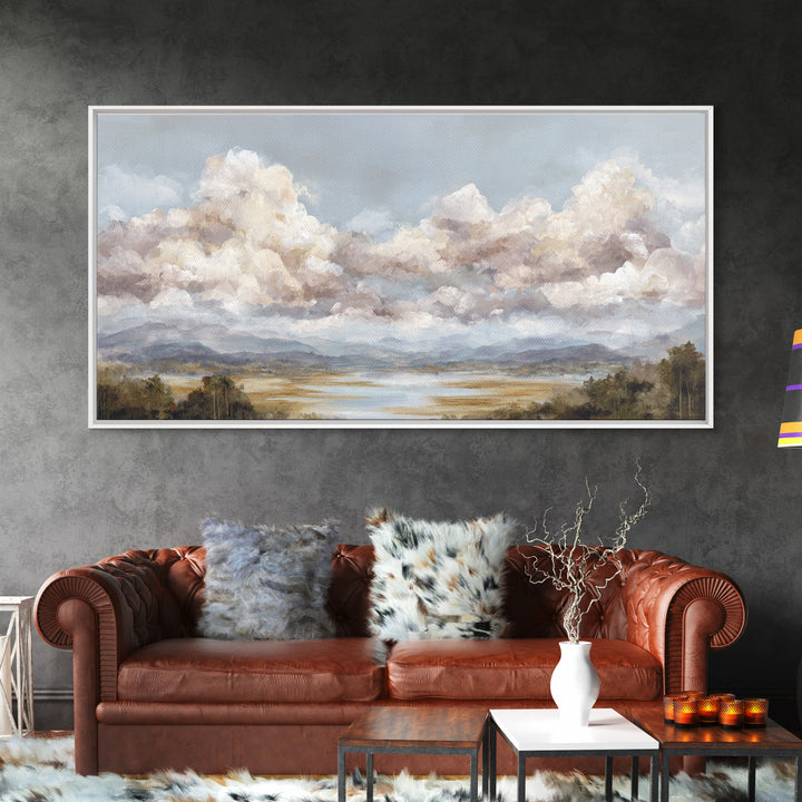 Blush and Taupe Cloudscape Canvas Print, Master Bedroom, Wall Decal, Bedroom Decor, Watercolor Art, Sanctuary, MAS-2x1-98