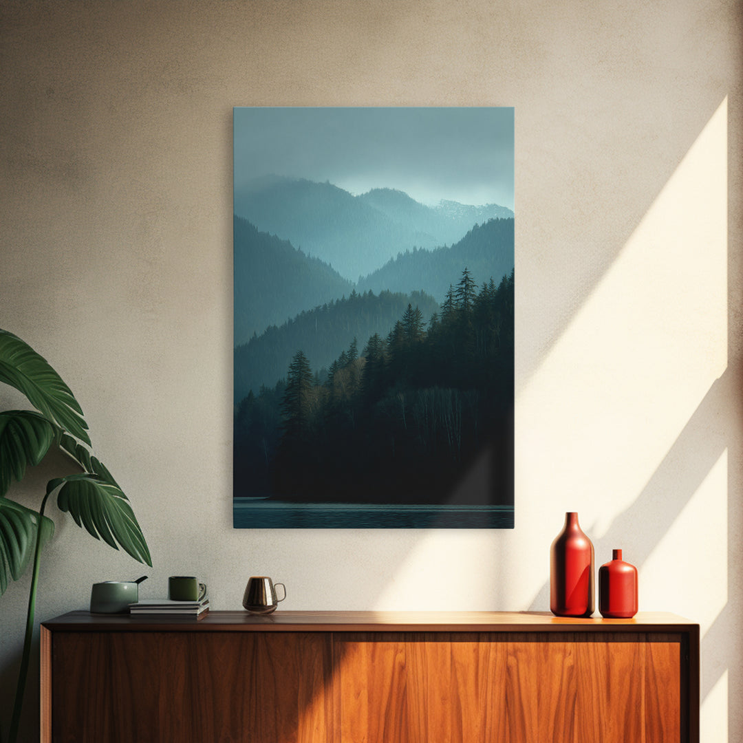Calm Misty Forest Panorama Framed Canvas Print, Master Bedroom, Wedding Decor, Bedroom Decor, Sanctuary, Rustic Home Decor, MAS-2x3-12