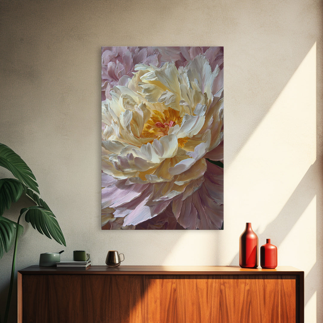 Romantic Neutral Peony Closeup Framed Canvas Print, Master Bedroom, Wall Art Prints, Bedroom Decor, Fine Art, Sanctuary, MAS-2x3-34