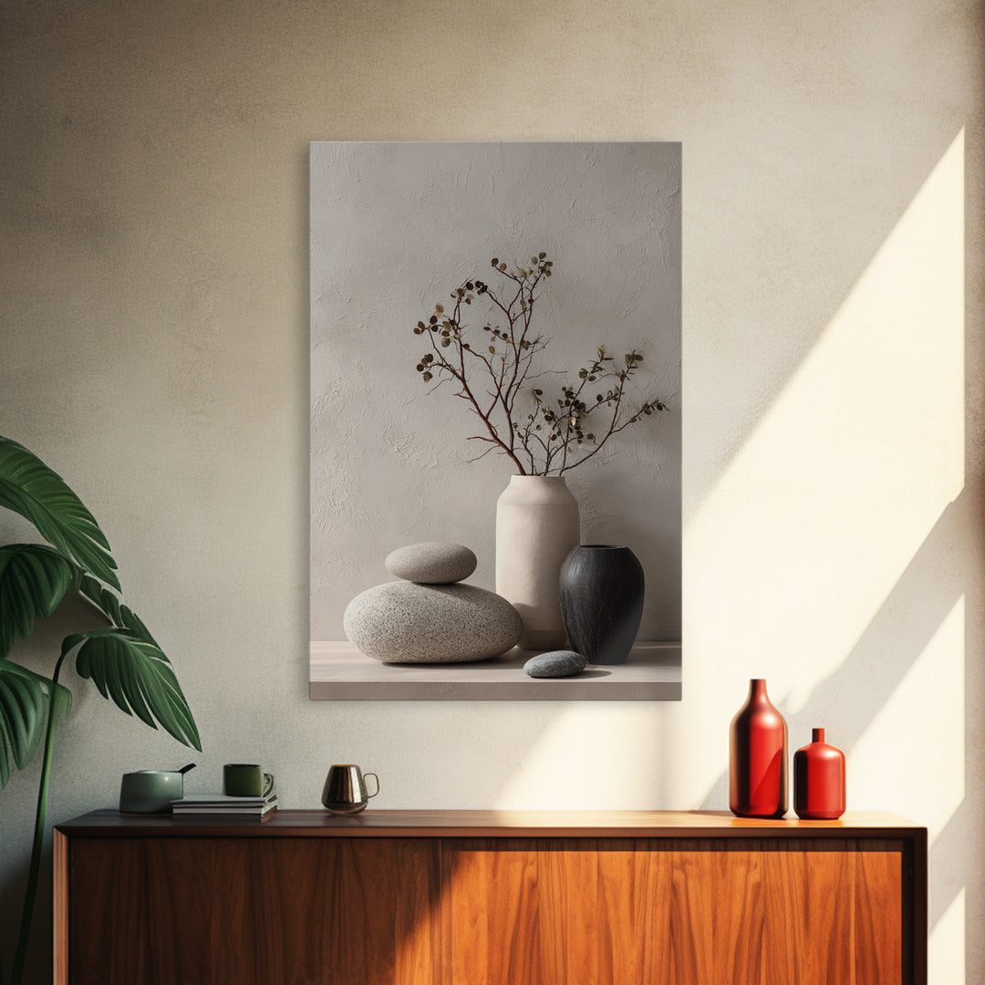 Minimal Stone Shapes Framed Canvas Print, Master Bedroom, Bedroom Decor, Abstract Art, Sanctuary, Bedroom Wall Decor, MAS-2x3-48
