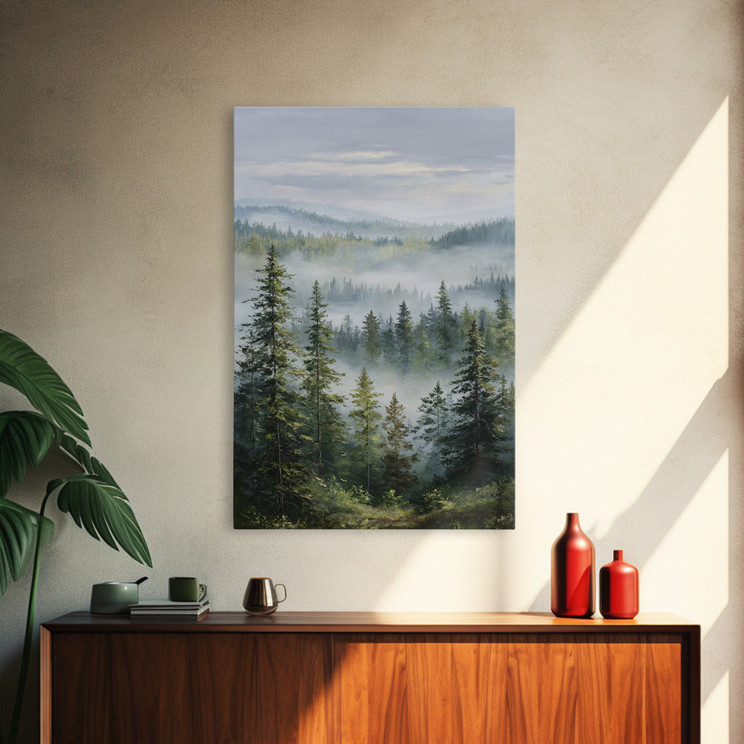 Calm Misty Forest Panorama Framed Canvas Print, Master Bedroom, Printable Art, Bedroom Decor, Sanctuary, Wall Art Bedroom, MAS-2x3-60