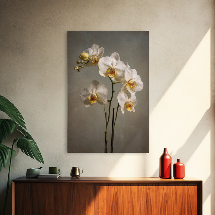 White Orchids Against Warm Gray Background Canvas Print, Master Bedroom, Farmhouse Wall Art, Bedroom Decor, Fine Art, Sanctuary, MAS-2x3-65