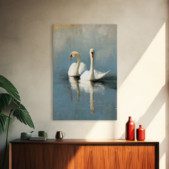 Romantic Swan Pair on Dark Water Canvas Print, Master Bedroom, Farmhouse Wall Art, Bedroom Decor, Fine Art, Sanctuary, MAS-2x3-71