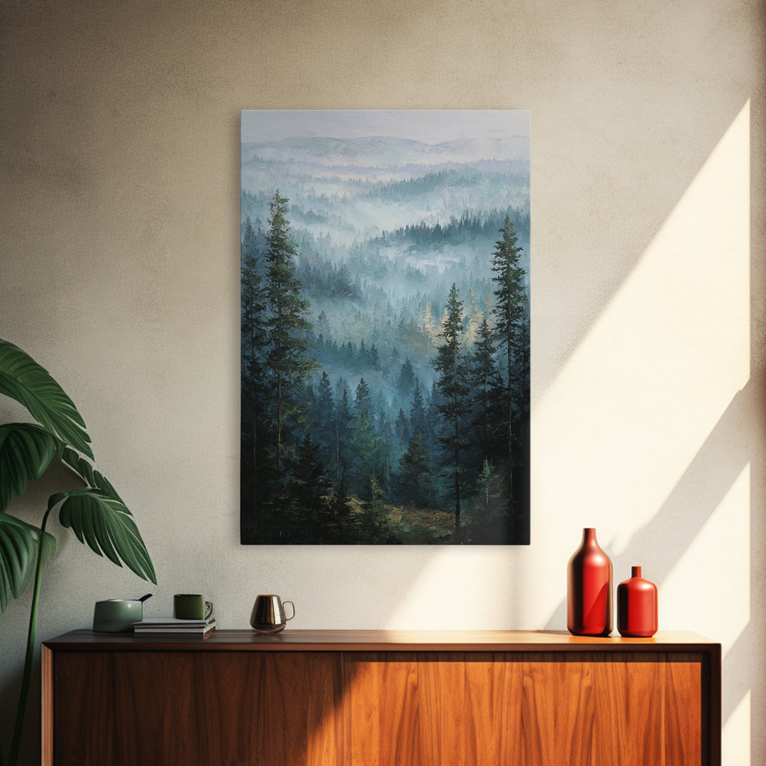 Calm Misty Forest Panorama Framed Canvas Print, Master Bedroom, Modern Decor, Bedroom Decor, Fine Art, Sanctuary, Wall Decor, MAS-2x3-84
