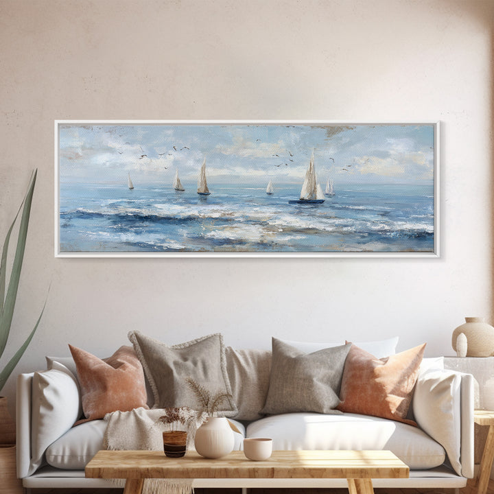 Hotel Coastal Landscape Canvas Print, Master Bedroom, Farmhouse Wall Art, Bedroom Decor, Oil Painting, Sanctuary, MAS-3x1-13